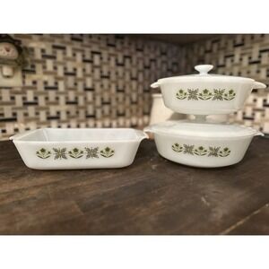 VINTAGE‎ Fire King Anchor Hocking Green meadow Bake Wear